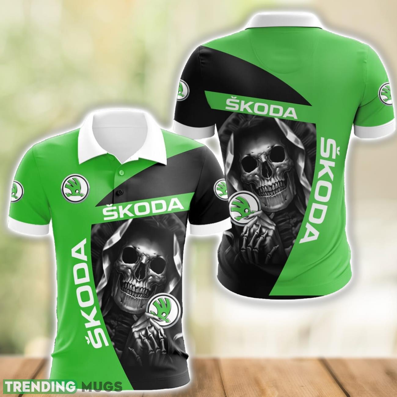 Skoda Auto Logo and Skull 3D Polo Shirt Halloween Gift Product Photo 1 Skoda Auto Logo and Skull 3D Polo Shirt Halloween Gift Product Photo 1