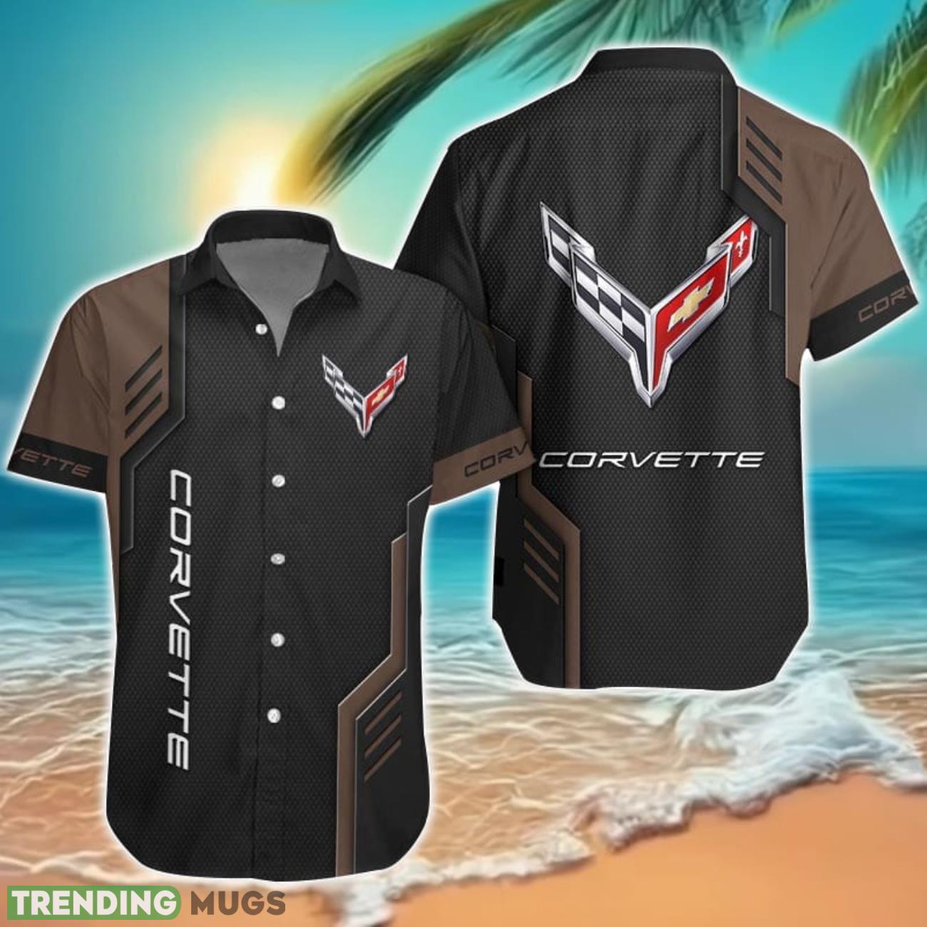 Chevrolet Corvette Logo Mix Brown and Black Color Hawaiian Shirt For Men And Women Product Photo 1