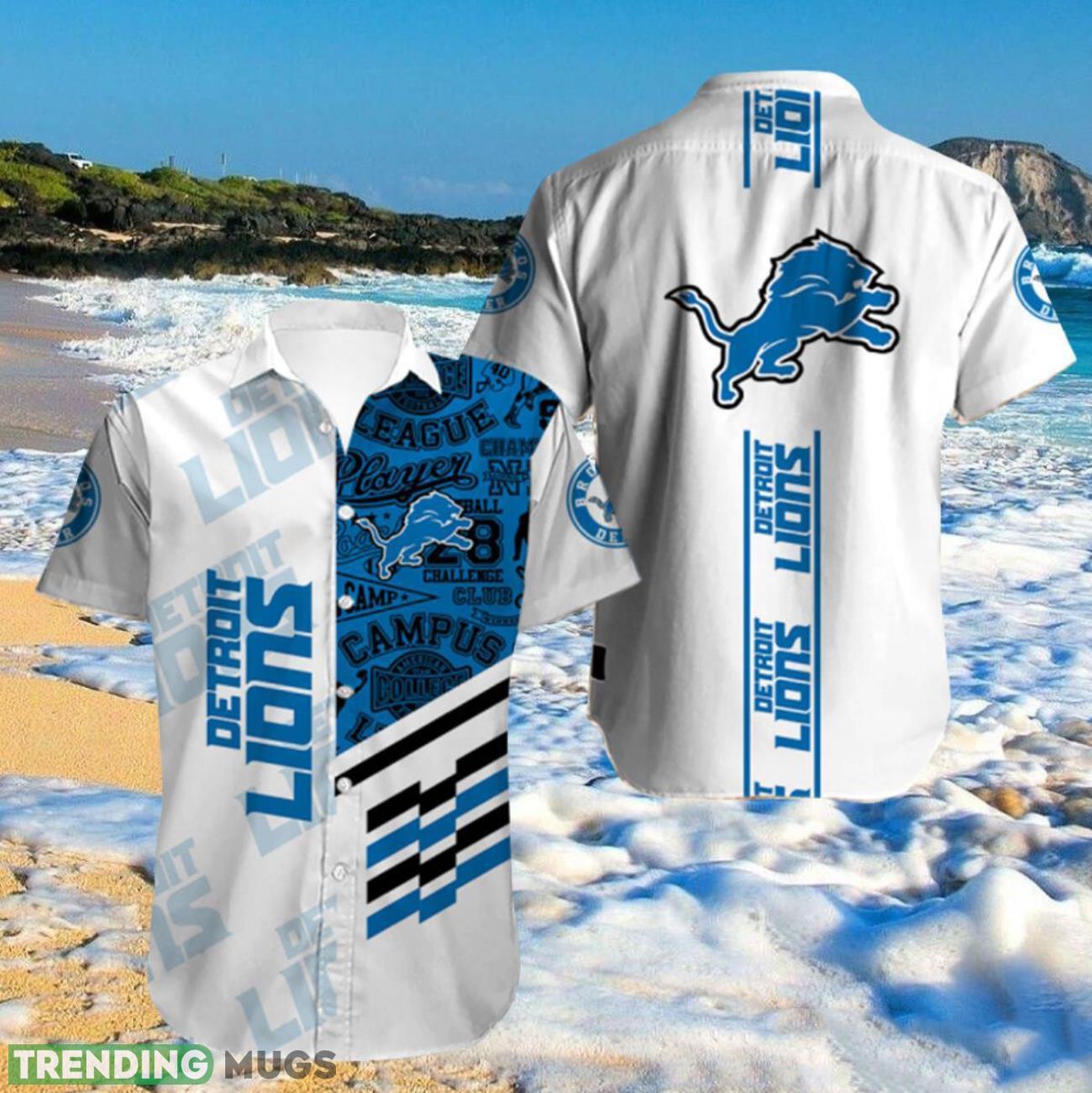 Detroit Lions Button Shirt Team Shirt 3D White Hawaii Shirt Product Photo 1