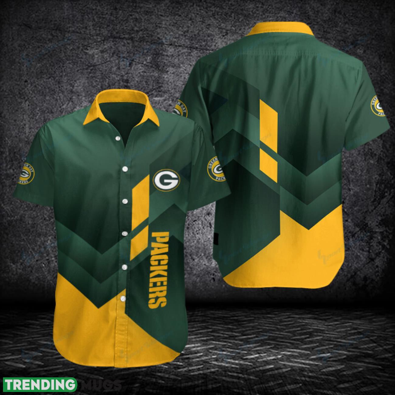 Green Bay Packers Button Shirt Team Shirt 3D Hawaii Shirt Green Yellow Product Photo 1
