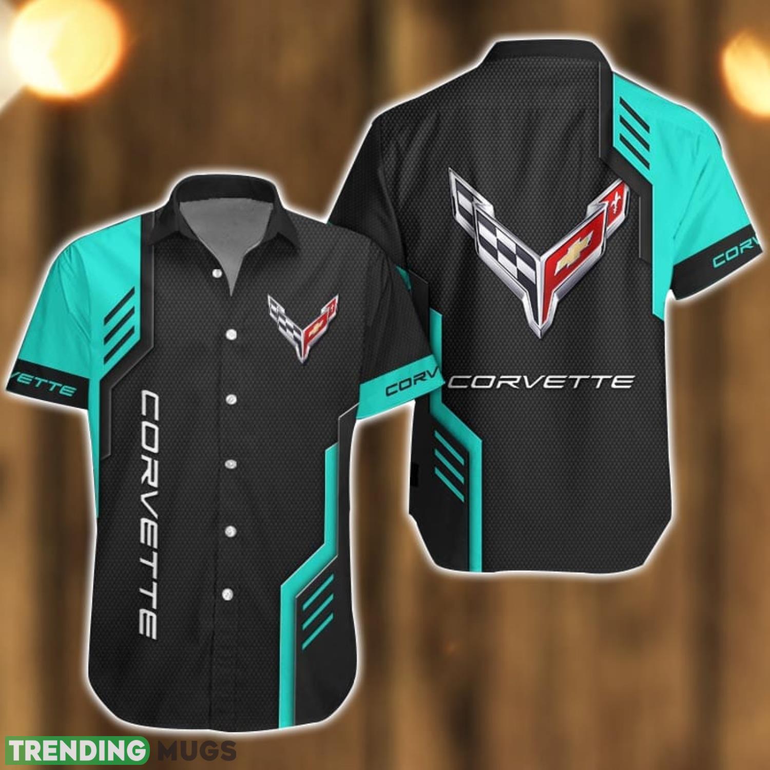Chevrolet Corvette Logo Mix Light Blue and Black Color Hawaiian Shirt For Men And Women Product Photo 1