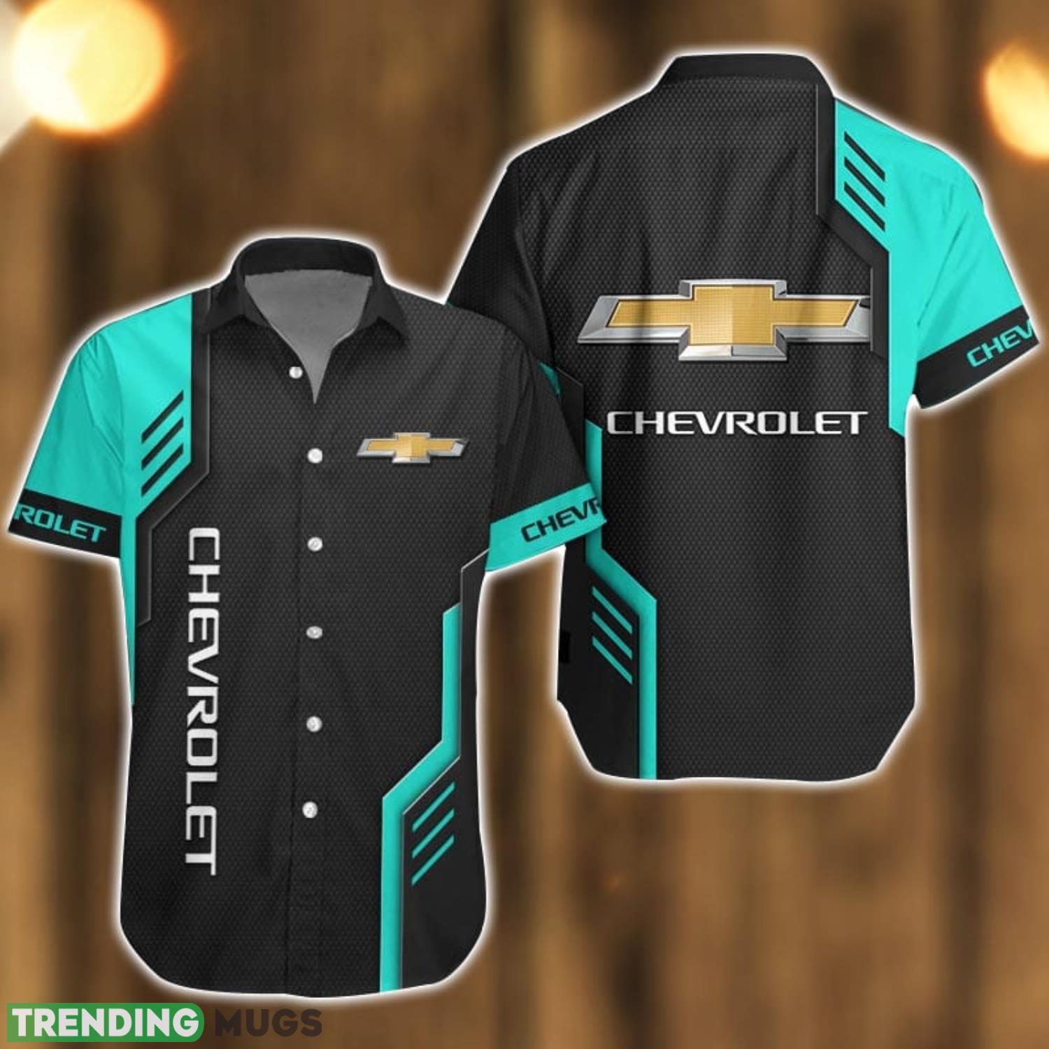 Chevrolet Logo Mix Light Blue and Black Color Hawaiian Shirt For Men And Women Product Photo 1
