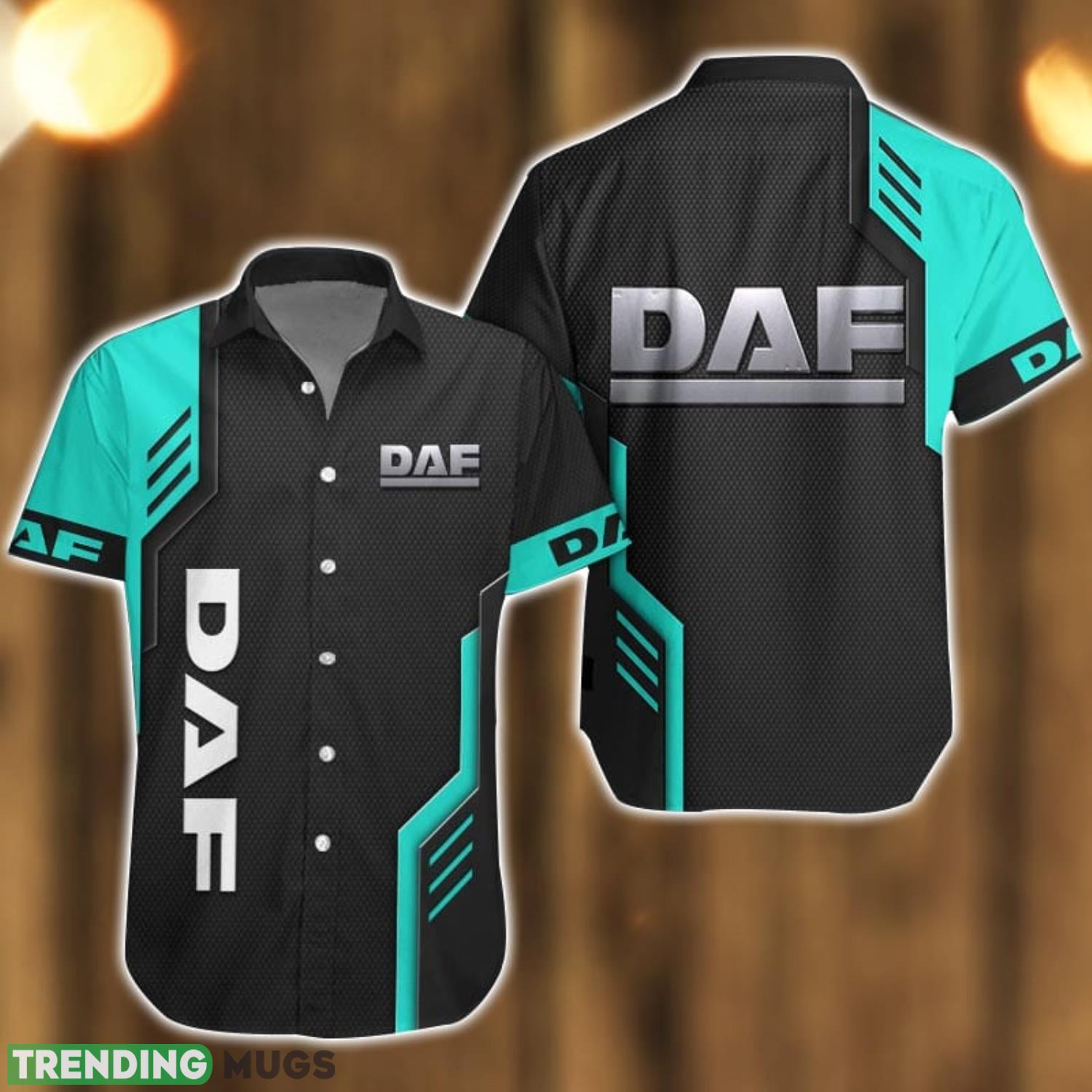 DAF Logo Mix Light Blue and Black Color Hawaiian Shirt For Men And Women Product Photo 1