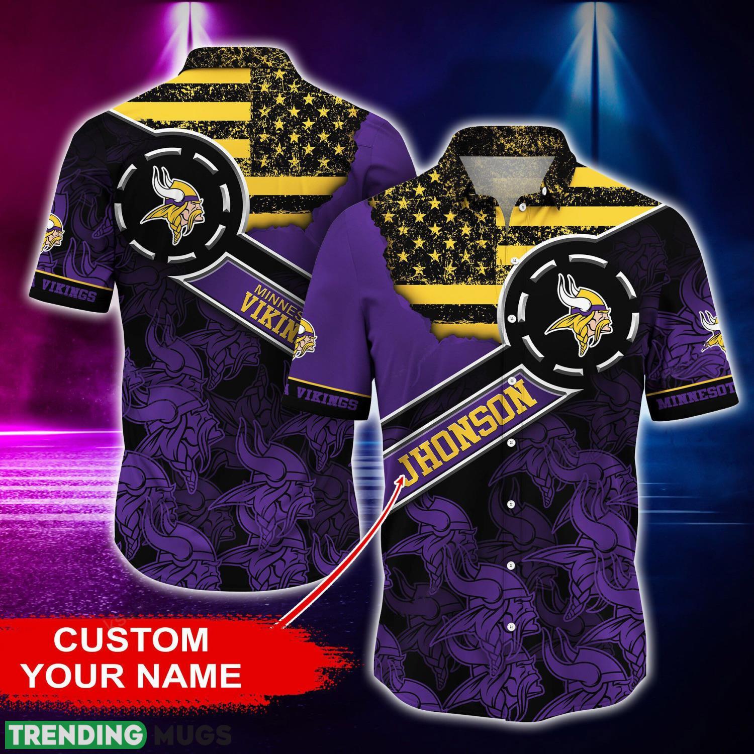 Minnesota Vikings Personalized Button Shirt NFL Hawaiian Shirt Custom Name Product Photo 1