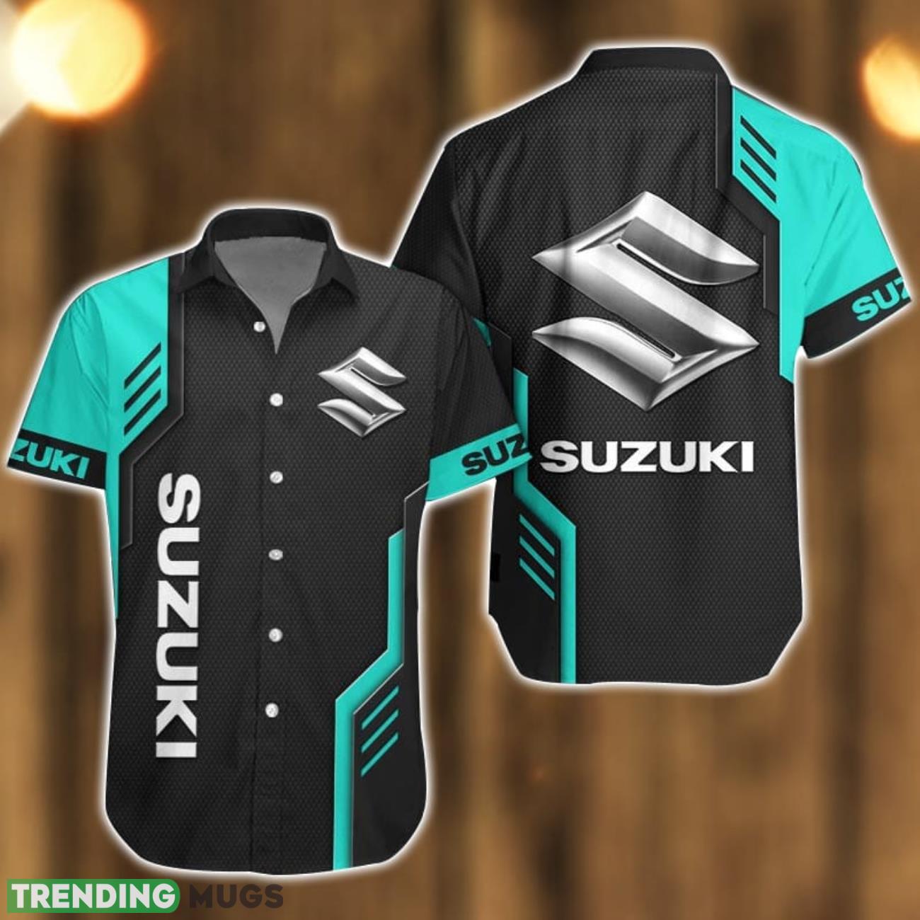 Suzuki Logo Mix Light Blue and Black Color Hawaiian Shirt For Men And Women Product Photo 1