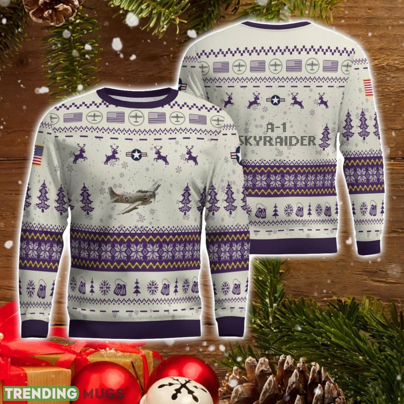 A 1 Skyraider A1 AOP Aircraft Ugly Christmas Sweater For Men And Women Purple Color Christmas Gift 3D Sweater A 1 Skyraider A1 AOP Aircraft Ugly Christmas Sweater For Men And Women Purple Color Christmas Gift 3D Sweater