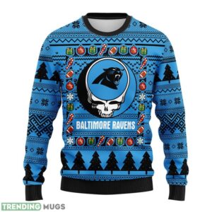 Carolina Panthers Grateful Dead Ugly Christmas Sweater Holiday Gift For Sport Fans Product Photo 1
