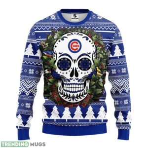 Chicago Cubs Skull Flower Ugly Christmas Ugly Sweater 3D Christmas Sweater For Men Women Christmas Gift For Sport Team Product Photo 1
