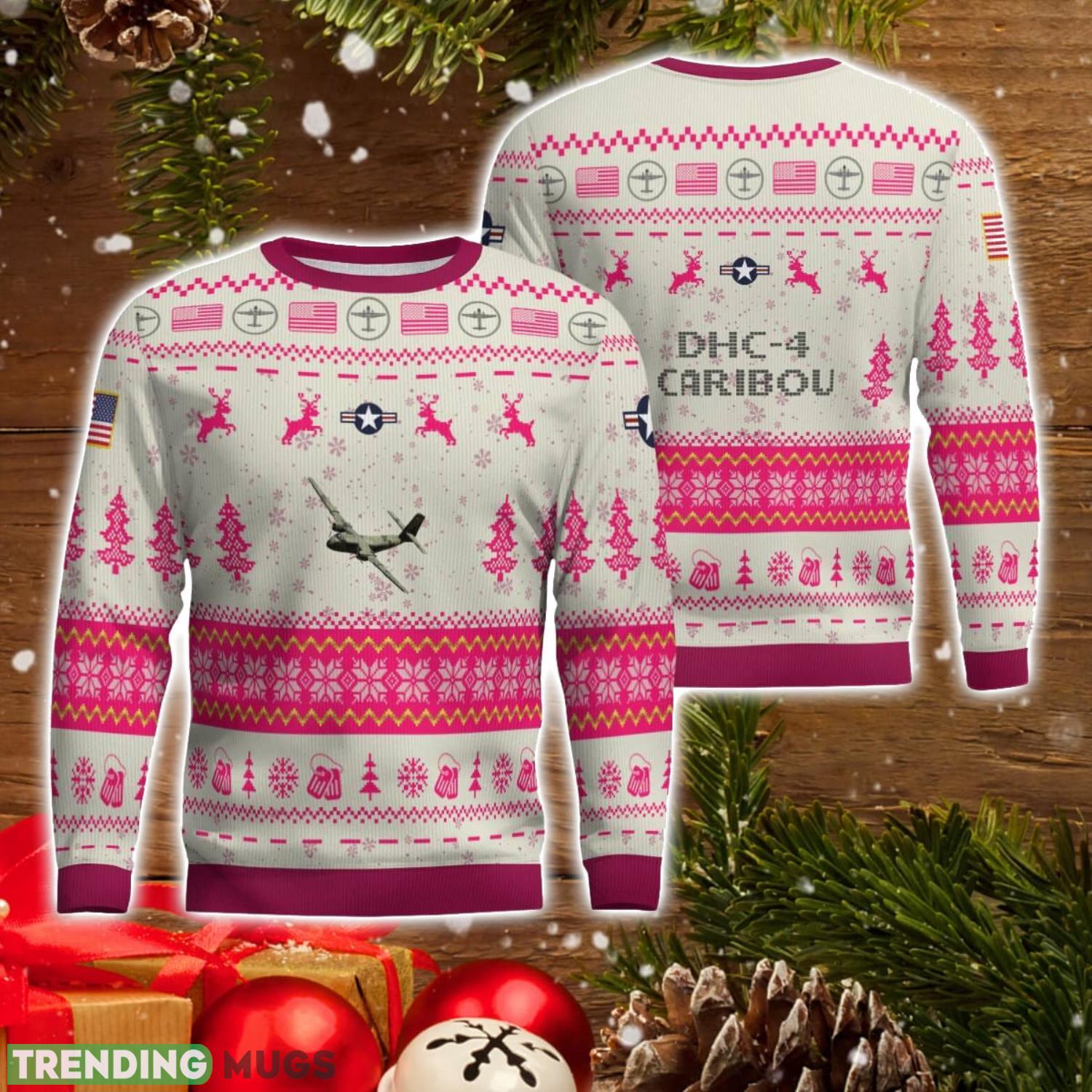 DHC 4 Caribou DHC4 AOP Aircraft Ugly Christmas Sweater Pink Color Christmas Gift For Fans 3D Sweater DHC 4 Caribou DHC4 AOP Aircraft Ugly Christmas Sweater Pink Color Christmas Gift For Fans 3D Sweater