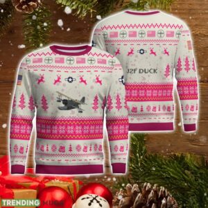 Grumman J2F Duck AOP Aircraft Ugly Christmas Sweater Pink Color Christmas Gift For Fans Product Photo 1