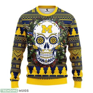 Michigan Wolverines Skull Flower Ugly Christmas Ugly Sweater 3D Christmas Sweater For Men Women Product Photo 1