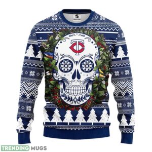 Minnesota Twins Skull Flower Ugly Christmas Ugly Sweater 3D Christmas Sweater For Men Women Product Photo 1