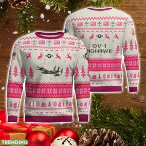OV-1 Mohawk OV1 AOP Aircraft Ugly Christmas Sweater Pink Color Christmas Gift For Fans Product Photo 1