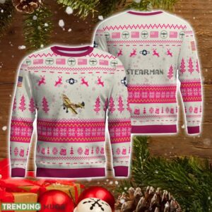 Stearman AOP Aircraft Ugly Christmas Sweater Pink Color Christmas Gift For Fans Product Photo 1