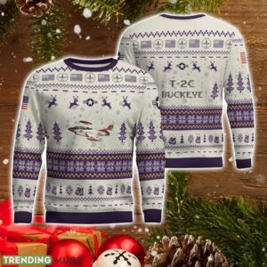 T-2C Buckeye T2C AOP Aircraft Ugly Christmas Sweater For Men And Women Purple Color Christmas Gift Product Photo 1