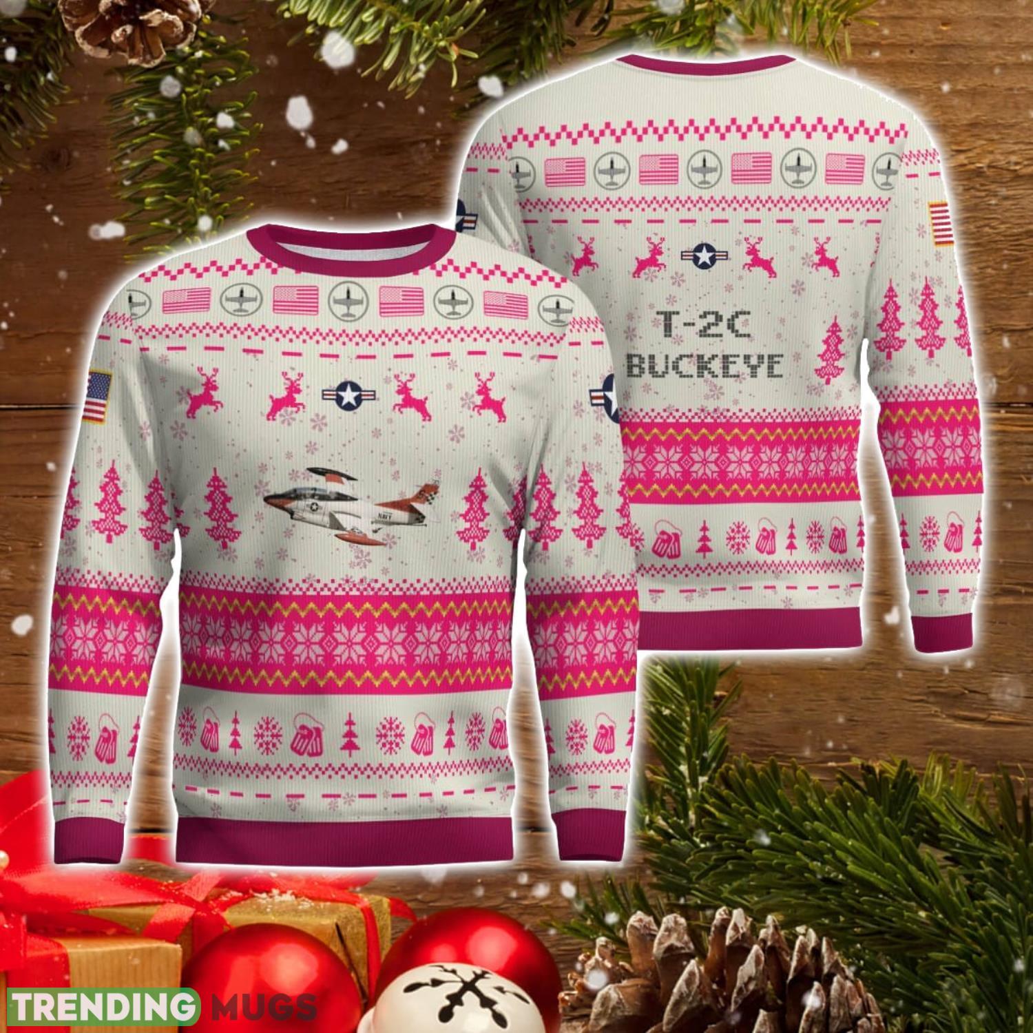T 2C Buckeye T2C AOP Aircraft Ugly Christmas Sweater Pink Color Christmas Gift For Fans 3D Sweater T 2C Buckeye T2C AOP Aircraft Ugly Christmas Sweater Pink Color Christmas Gift For Fans 3D Sweater