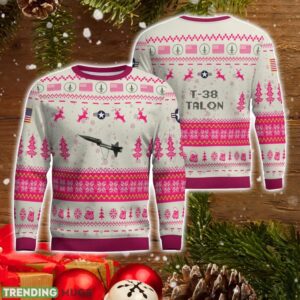 T-38 Talon T38 AOP Aircraft Ugly Christmas Sweater Pink Color Christmas Gift For Fans Product Photo 1