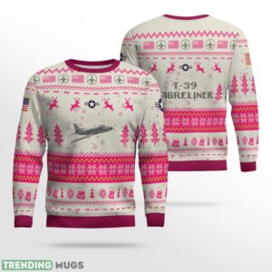 T-39 Sabreliner T39 AOP Aircraft Ugly Christmas Sweater Pink Color Christmas Gift For Fans Product Photo 1