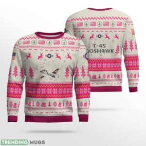 T-45 Goshawk T45 AOP Aircraft Ugly Christmas Sweater Pink Color Christmas Gift For Fans Product Photo 1