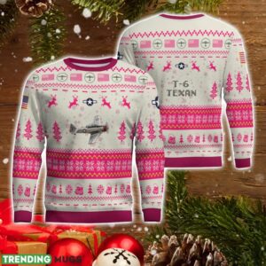 T-6 Texan T6 AOP Aircraft Ugly Christmas Sweater Pink Color Christmas Gift For Fans Product Photo 1