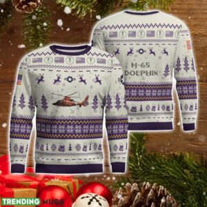 US Coast Guard H-65 Dolphin H65 USCG AOP Aircraft Ugly Christmas Sweater For Men And Women Purple Color Christmas Gift Product Photo 1