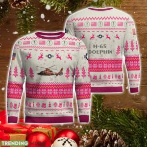 US Coast Guard H-65 Dolphin H65 USCG AOP Aircraft Ugly Christmas Sweater Pink Color Christmas Gift For Fans Product Photo 1